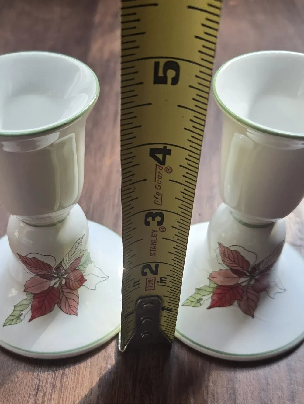 Vintage Block Bernarda Portugal Poinsettia Candle Holders Pair, Mary Lou Goertze